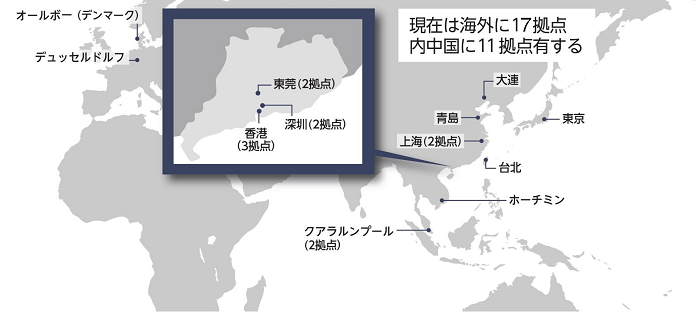 オールボルグ（デンマーク）、デュッセルドルフ、ホーチミン、クアラルンプール、大連、青島、上海、台北、東京、香港、深圳、深圳、東芫